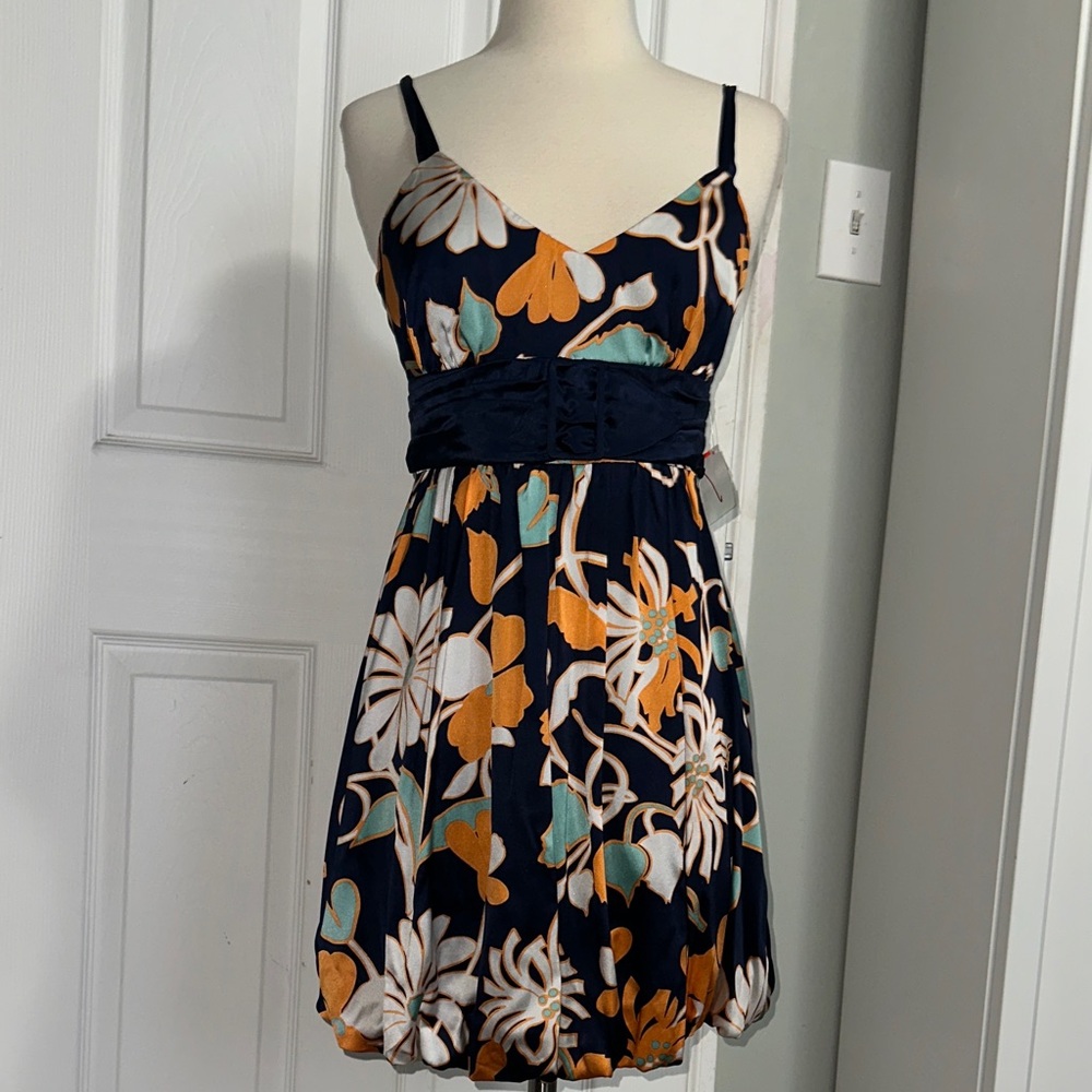 Arden B Navy and Orange Floral Mini Dress